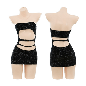 Sexy hot diamond tube top mesh top with exposed chest and hip skirt tempting free-to-take sexy lingerie 1 piece