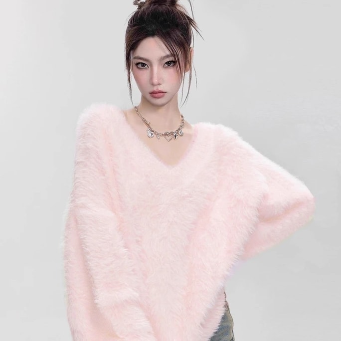Pink Mink-Vibe V-Neck Sweater Size S – Plush & Soft, Relaxed Fit. Warm & Versatile. Pairs With Jeans Or Skirts. Perfect For Students & Commuters. Premium Quality.