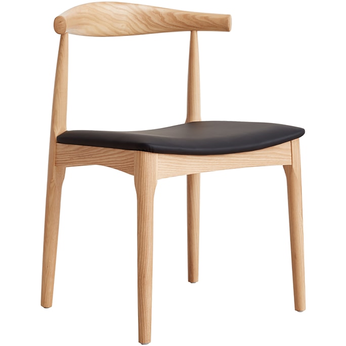 Fancyarn Solid Wood Back Chair with Black PU Cushion Seat