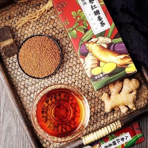 Ginseng Brown Sugar Ginger Tea 7 Bags Contains white sugar Ginger Warms the middle and dispels cold Promotes blood circulation and warms the body Quickly replenishes energy
