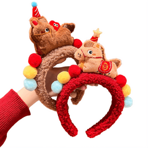 [중국 직배송] 밀리 새해 포니 플러시 폼폼 헤어밴드, 귀여운 만화 캐릭터 헤어밴드 (여성용, 2개 세트)