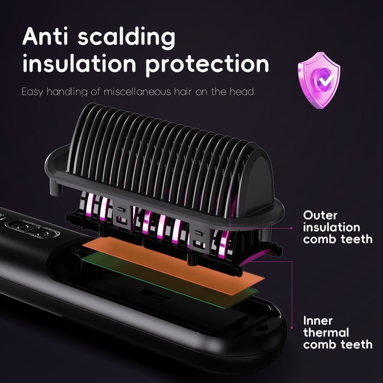 Oviコードレスヘアストレートナー、マイナスイオンヘアケア、ポータブル2in1ヘアストレートナー、電気コーム、帯電防止、KD382S、ブラック、1個 3