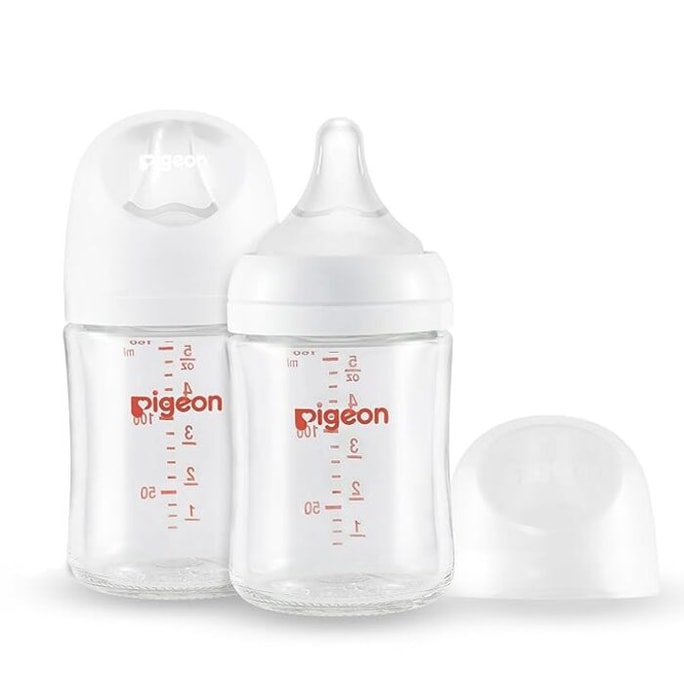 日本製 ピジョン 哺乳瓶 新生児 ガラス製 広口 天然 人工母乳 3代目 160ml 2個パック SSミルクx2付き (0-1ヶ月)