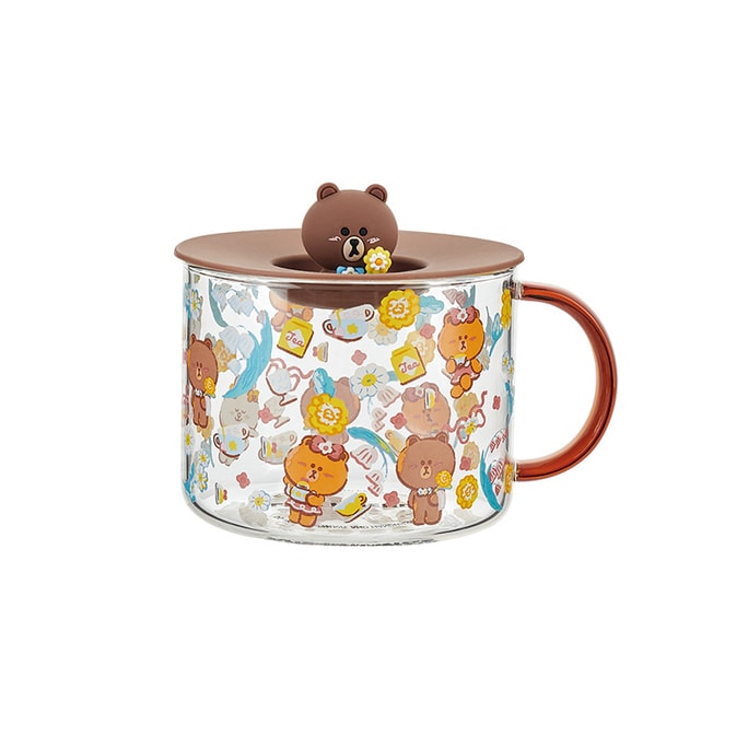 Glass cup with lid household high value cup summer with handle flower tea water cup tea cup brown models