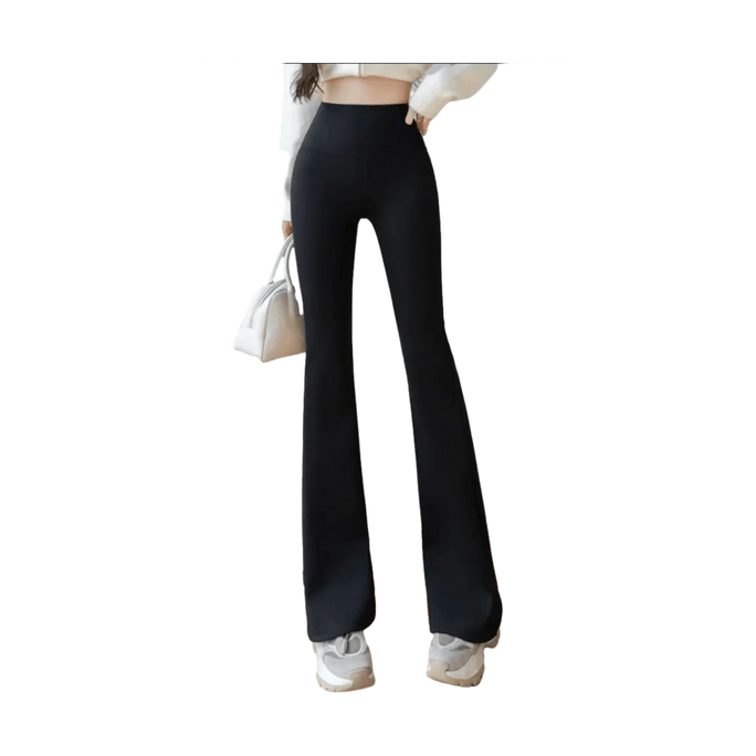 HSPM 加绒长裤女春秋季高腰显瘦打底裤休闲九分小格子外穿微喇叭裤女款