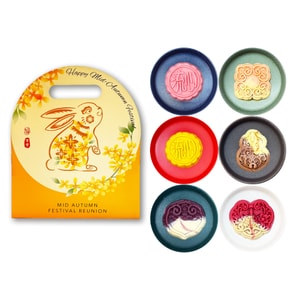 Mooncake Gift Box 50g*6 [Peach/Custard/Coconut Latte/Orange/Mango Durian/Hazelnut Chocolate] 300g (10.6oz)
