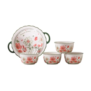 Ceramic Tableware Set: 4 Bowls + 4 Spoons + 1 Soup Bowl + 4.5-inch Bowl + 10-inch Double-Handled Soup Bowl +13.5cm Spoon