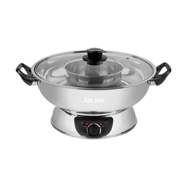 美國AROMA 不銹鋼分離家用鴛鴦電火鍋 5QT ASP-600 2年製造商保固 內外圈分體 聖誕節新年情人節七夕父親節母親節禮物【全美超低價】