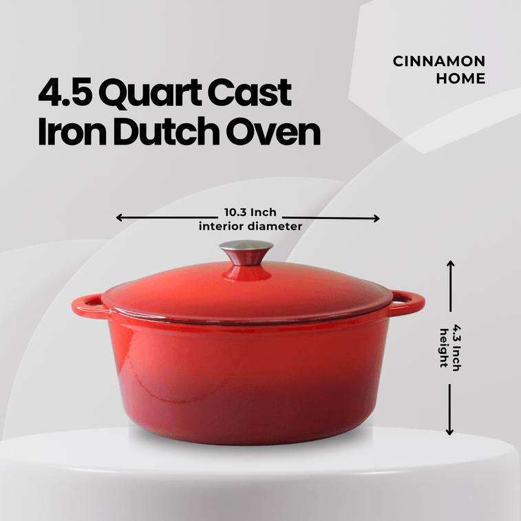 Sinamon 鋳鉄製ホーロー鍋、26cm (4.5QT)、グラデーションレッド、多機能家庭用シチュー鍋/スロークッカー/ブレイザー/シチュー鍋、自然マイクロ圧力調理、すべてのオーブンに対応 5