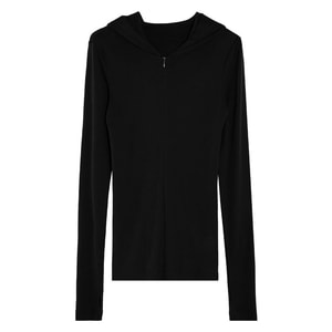 Wool Hooded Long Sleeve Inner Wear Slim Fit Half Zip Base Shirt Deep Black Size M 1 Piece