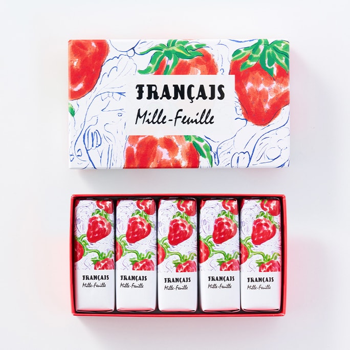 【日本からの直送便】日本の有名スイーツ店FRANCAIS ホワイトチョコクリスピーストロベリーサンドミルフィーユ 5個入 DHL直送便で到着します。