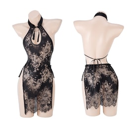 Sexy Lingerie Hollow Out Lace High Waist Antique Cheongsam Black One Size