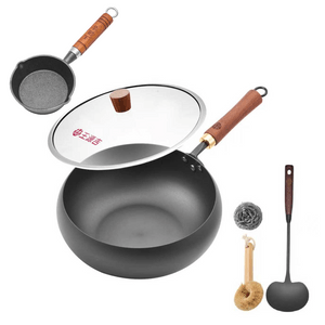 24CM Big Belly Pan Wok And Small Oil Pan Set, Traditional Chinese Iron Pan, Round-bottom Design, Lightweight Edition