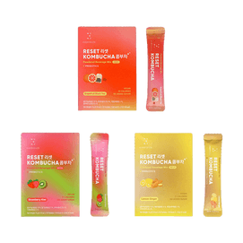 Reset Kombucha, Vegan Probiotics Sticks, 30pcs, Kiwi + Grapefruit Black Tea + Lemon Ginger【30 Days Reset Kit】