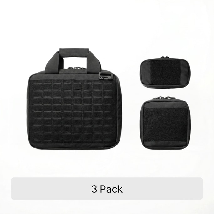 Black Multi-purpose Tactical Range Bag, Handheld & Crossbody, Single-User 3-Pack (Includes 1 Main Bag + 2 Pouches)