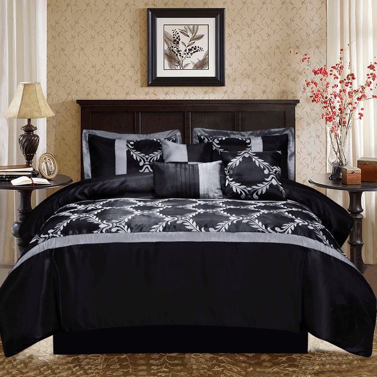 7 Piece Luxury Bedding Collection Burgundy Gold Embroidered Comforter Set Burgundy / Queen 10