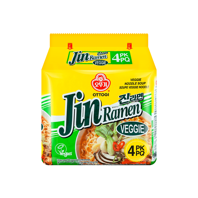 Jin Ramen-  Korean Style Instant Bowl Noodles , Veggie Flavor , 3.88oz*4 Packs