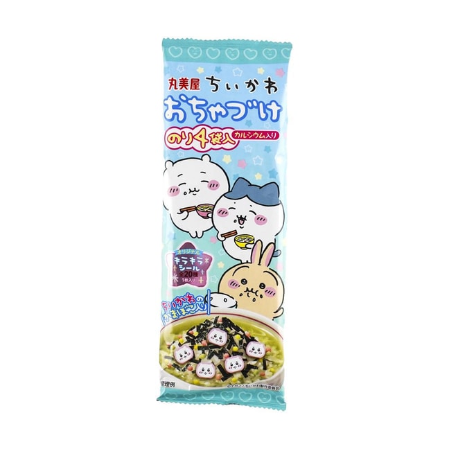 日本MARUMIYA丸美屋 茶泡饭拌料 4袋入 14.4g【Chiikawa IP联名】【可爱角色鱼饼+随机闪亮贴纸】
