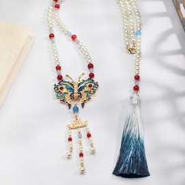 【中国直邮】 HSPM 新款汉服马面裙配饰背云长项链赤青璎珞 M 1个装