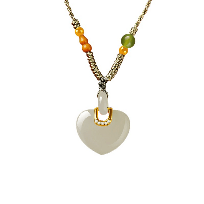 Gongli Shangxin Hetian Jade Pendant Natural Jade Heart Necklace Sweater Chain Gift Yun Xin 21.5*18mm