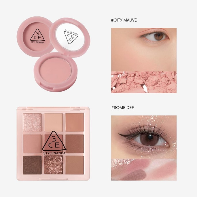 Multi Eyeshadow Palette #Some Def + Powder Blush #CITY MAUVE【Shimmery Pink Purple Makeup Look】