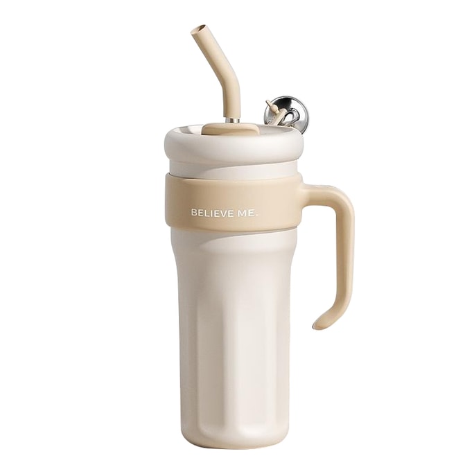 【North America】Believe Me Extra Large Capacity and Good Looking Thermos Cup-Big Mac size Macaron Khaki 1250ML