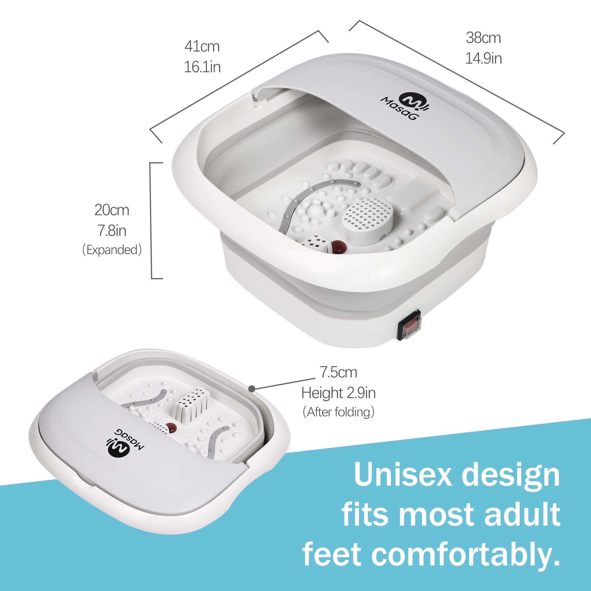 折疊式足部水療按摩器 MASAG足浴按摩器 自動加熱型 可折疊的浸泡腳桶 便攜式旅行足浴盆 緩解疲勞和身體壓力的理想禮物