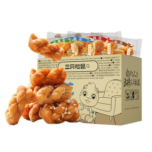 [중국 직배송] 쓰리 스쿼럴스 혼합맛 미니 꼬치빵 500g*1박스 참깨, 매운맛, 김, 죽염, 바삭한 꼬치빵, 사무실 간식, 전통 디저트, 개별 포장