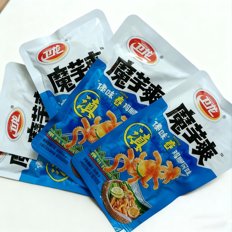 Weilong [辛いものと酸っぱいものが好きな人のための贈り物] こんにゃくストリップ、ベジタリアントライプ、6パック（約115g）、スパイシーストリップ、スパイシースナック、スパイシーで酸っぱいこんにゃくストリップ、大風パッションフルーツと鶏の足風味 9