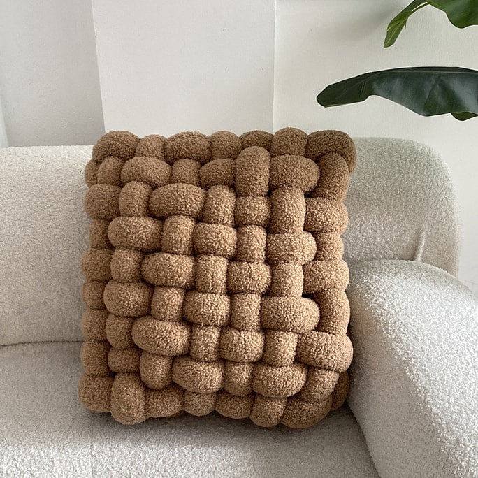 Korean Style Lamb Wool Square Throw Pillow Khaki 40x40x12cm