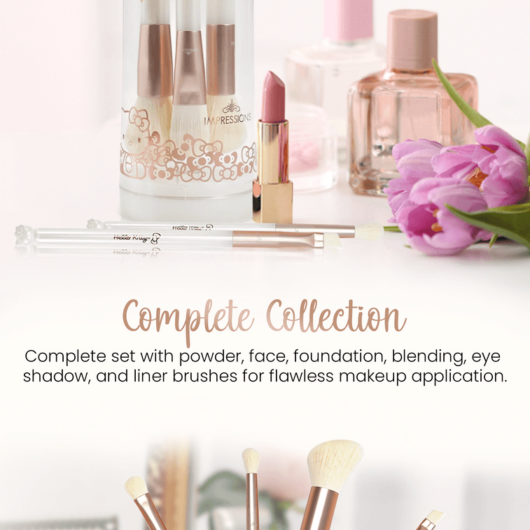 アメリカンインプレッション ドレッシングテーブル ハローキティ かわいいアイコン 6ピース ソフトブリッスル メイクブラシセット (ホワイト) 9