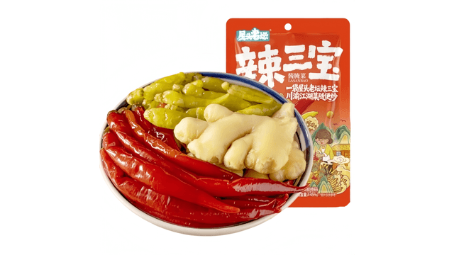 中国直邮】 屋头老坛辣三宝泡仔姜泡椒组合泡菜泡子姜辣500g*1袋- 亚米