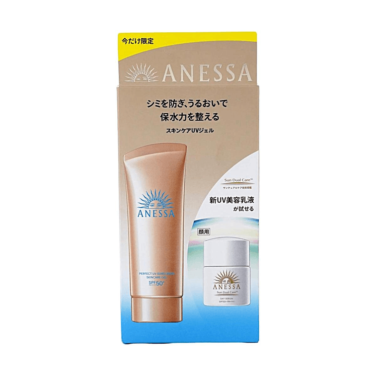 Anessa Sunscreen Perfect UV Skin Care Gel SPF50+ PA++++, 3.17 oz +  Sun Dual Care 6ML 12
