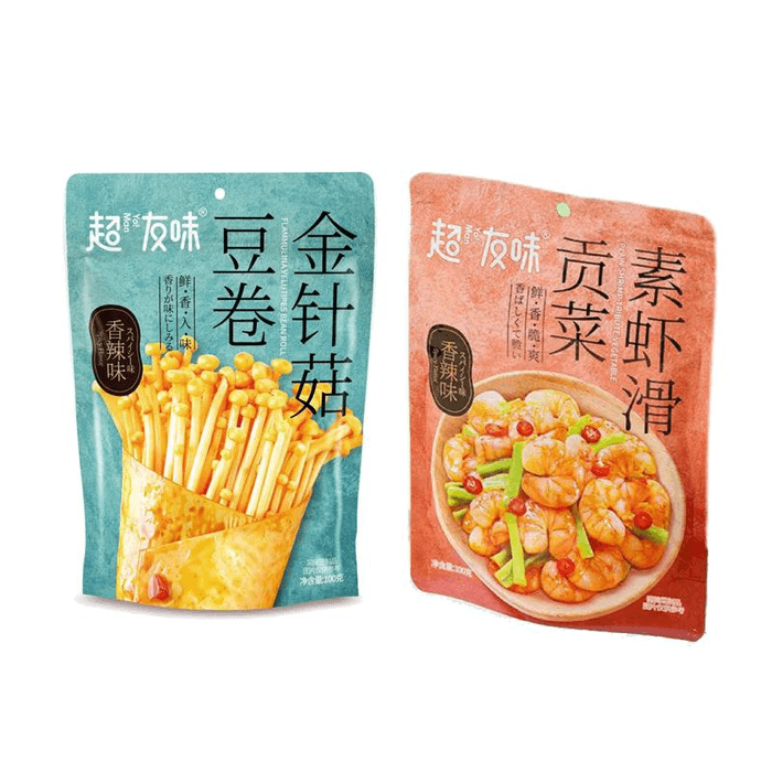 超友味 贡菜素虾滑100g+金针豆卷100g