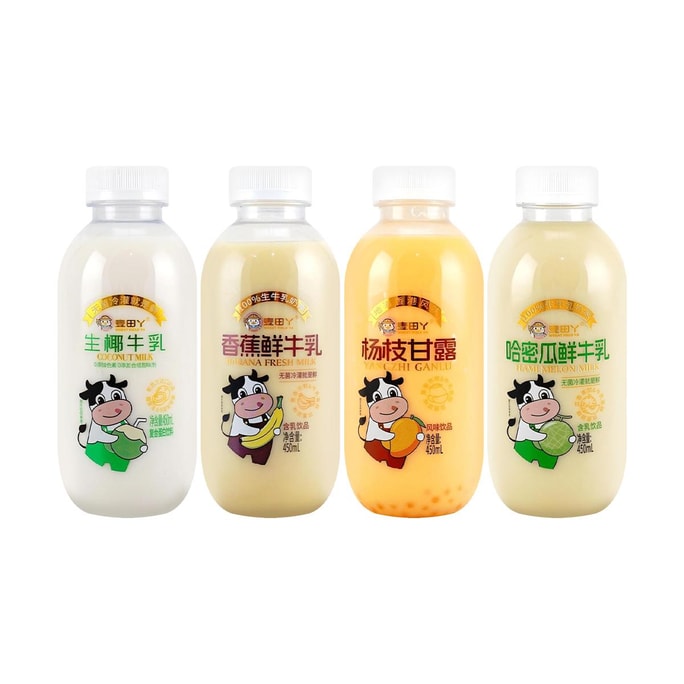 Hami Melon Fresh Milk+Banana Fresh Milk+Mango Pomelo Sago+Raw Coconut Milk,15.22 fl oz*4【4 Combo Packs】