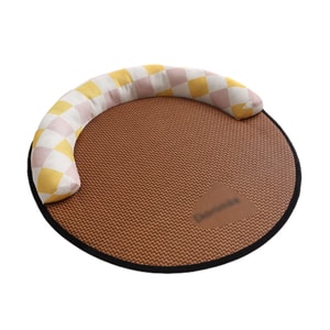 Rattan Mat Pet Pad Dog Bed  Cool Breathable Mat for Small Dogs and Cats  Rattan Pet Bed - Yellow Plaid  Diameter 80cm  1 piece