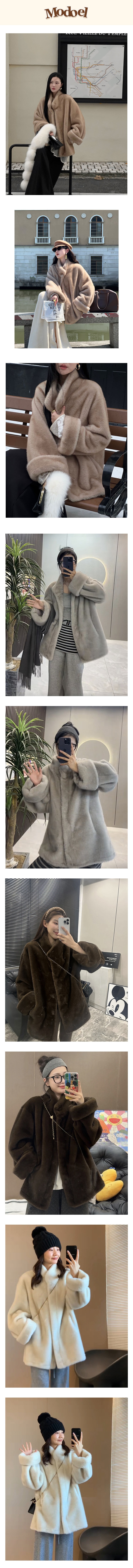 【中國直郵】 HSPM 韓版中古皮草外套女環保貂毛中長款立領寬鬆皮毛一體毛毛外套 格雷灰M