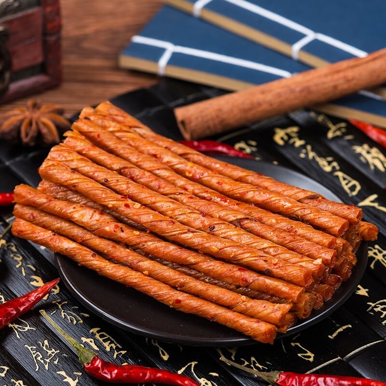 【中國直郵】 步步為贏 牛汁素腸香辣孜然相思卷零食辣條麻辣豆皮辦公室休閒食品湖南特產 原味牛汁素腸 500g 5