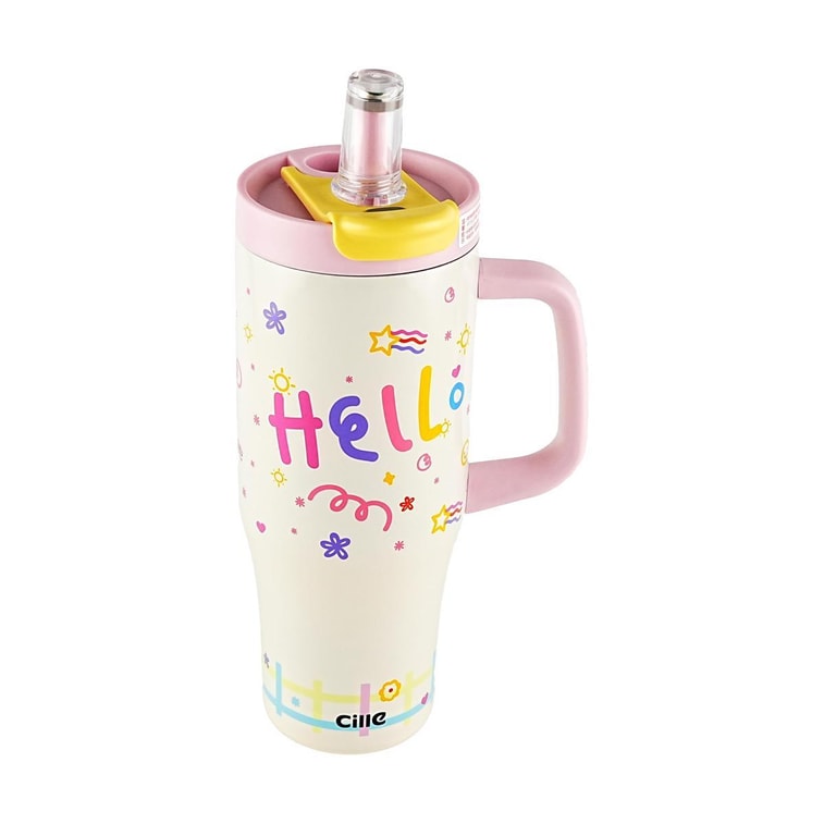 希樂 派對冰霸杯 巨無霸吸管保溫杯大容量水杯 甜心粉 900ml【陶瓷覆層內膽 直飲/吸管兩用】 5