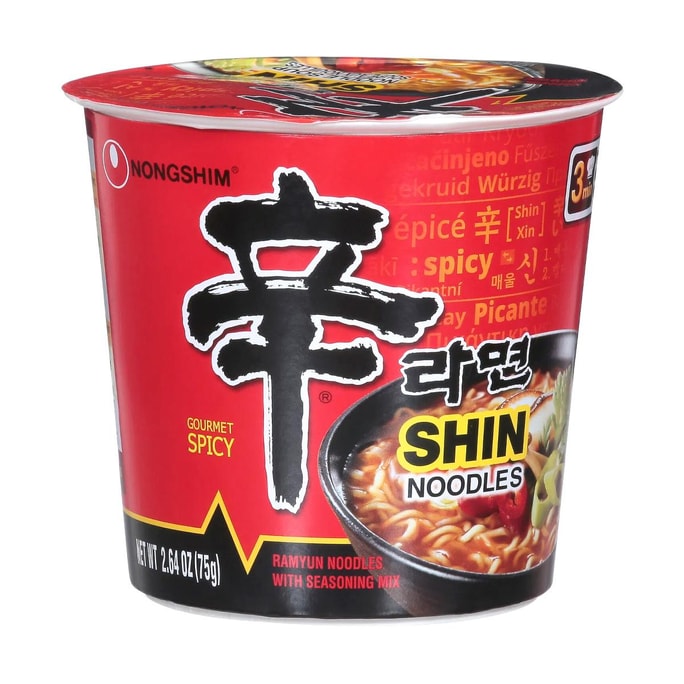Premium Shin Original Ramyun Noodle Soup -Korean Style Gourmet Spicy Flavor Ramen Instant Noodles, Cup , 2.64 oz