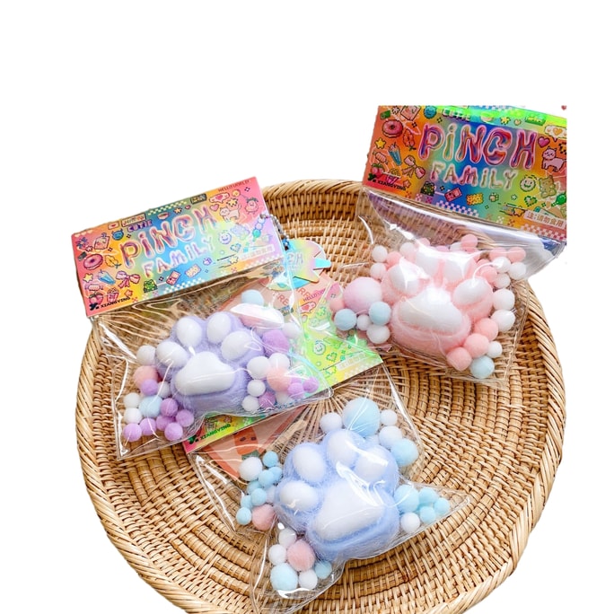 Mochi Toy Squishy Toy Reduce Pressure Creativity Prank -Cat's Paw Pink+Blue+Purple 3Pc