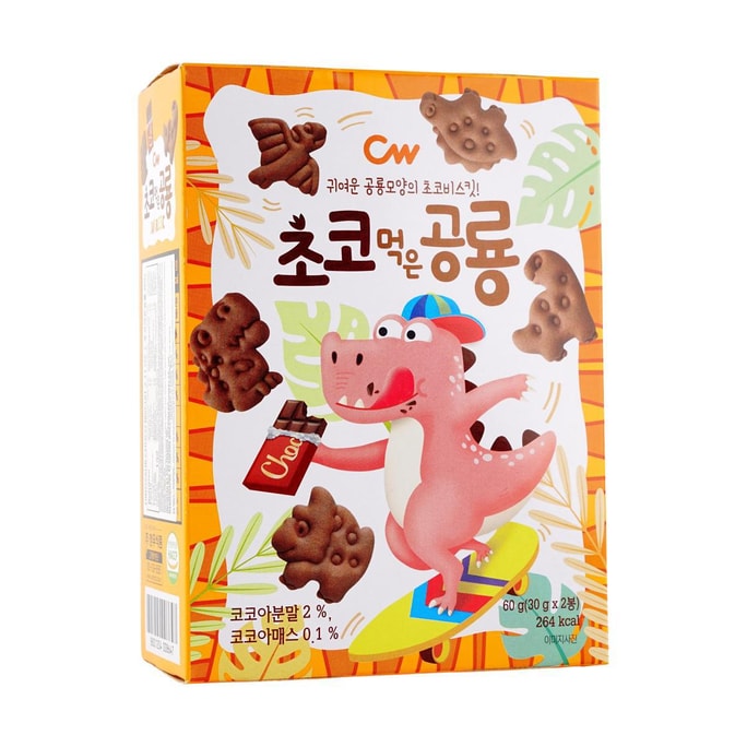 【可可愛愛小恐龍】韓國CW青佑 恐龍形兒童餅乾 磨牙棒 巧克力味 60g