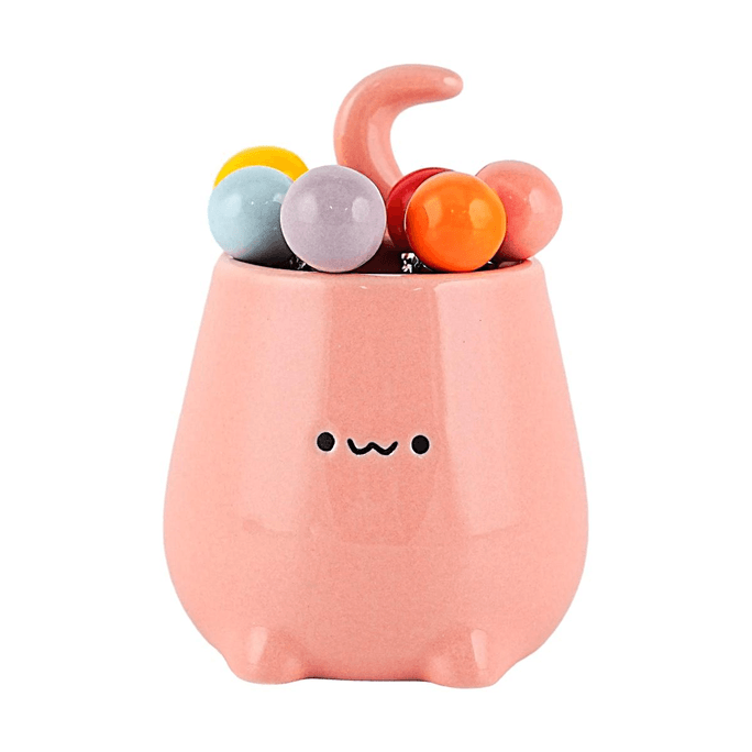 かわいい猫のフルーツフォークセット ピンクの猫の瓶 カワイイ食器 1セット