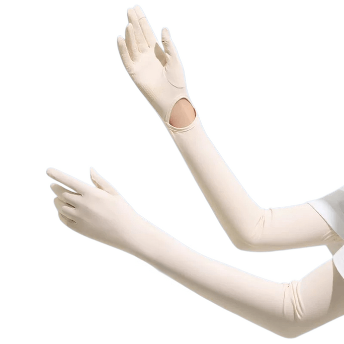 Ice Silk Sunscreen Sleeve Cover Integrated Ice Sleeve Gloves with UPF 50+ Feature  Extended Style  Ivory White 1  piece