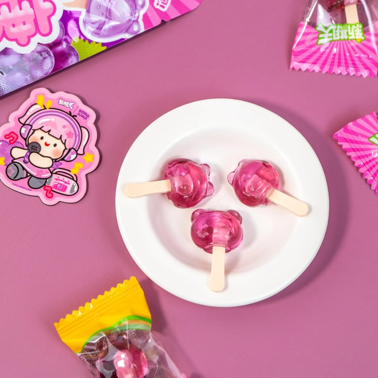 XINQITIAN Mini Lollipop Soft Jelly Gummy Candy Grape Flavor 2.82