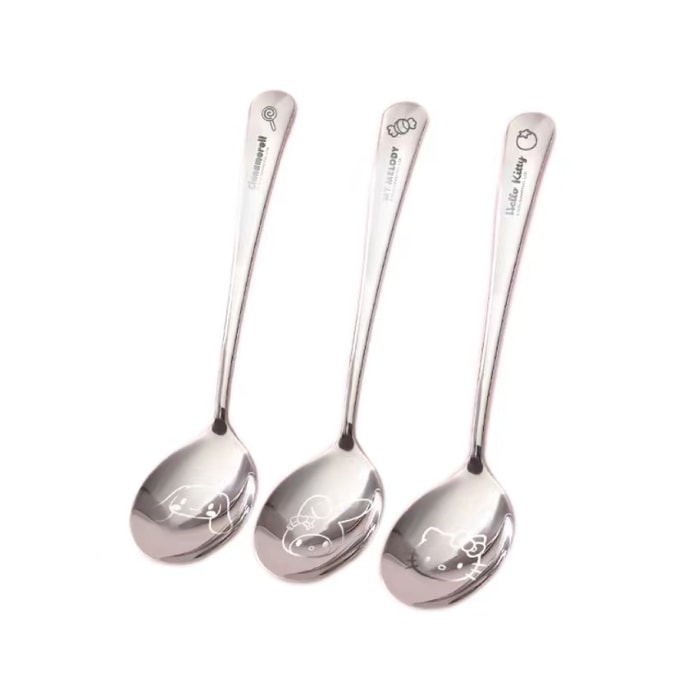 Sanrio Stainless Steel Spoon Dessert Spoon/Food Grade Craft/Round Tip Spoon/Children's Home-Pack Of 3