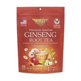 Wisconsin American Ginseng Root Tea Assorted Flavors 28 Tea Bags-Natural Caffeine-Free Premium Herbal Tea