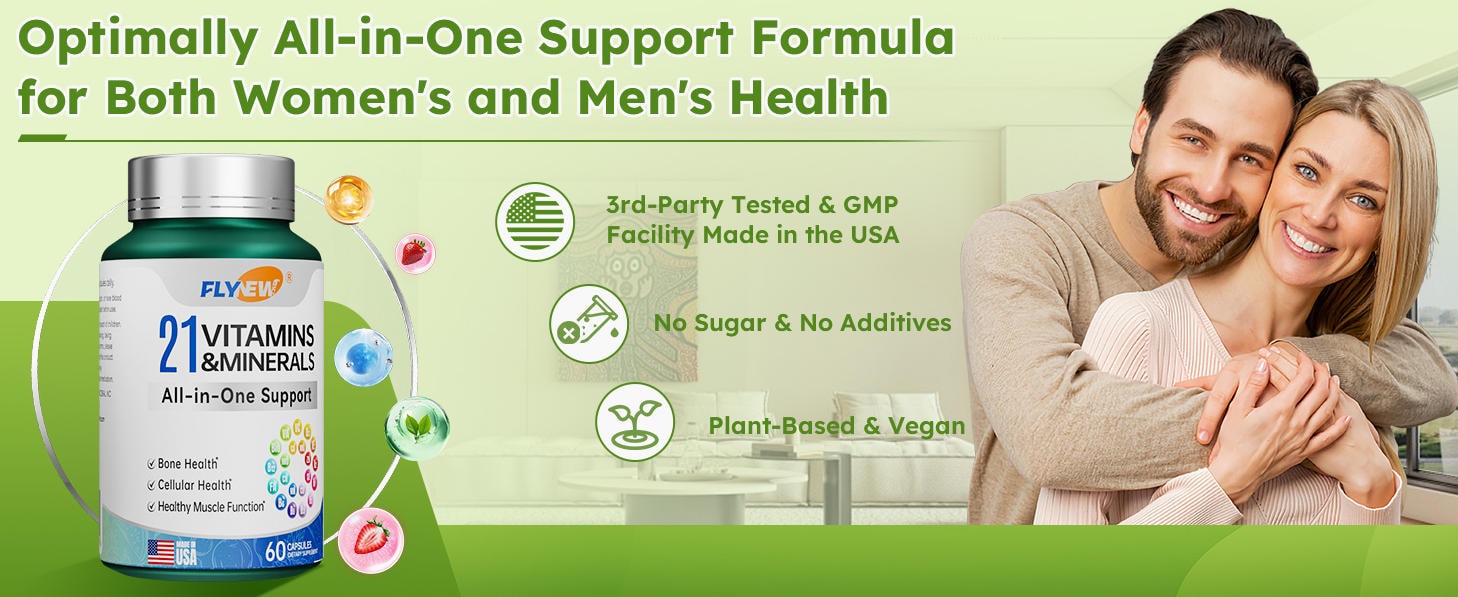 美国 Flynew 21种维生素 60粒/瓶 男女复合维生素 补充多种维生素和矿物质 增强免疫力 缓解体力疲劳 改善皮肤状态 预防骨质疏松