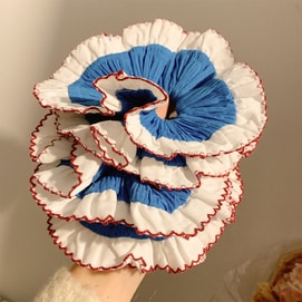 【中国直邮】 HSPM 新款韩系高级感高马尾大号蕾丝大肠发饰 宝蓝色 红花边发圈 F 1个装