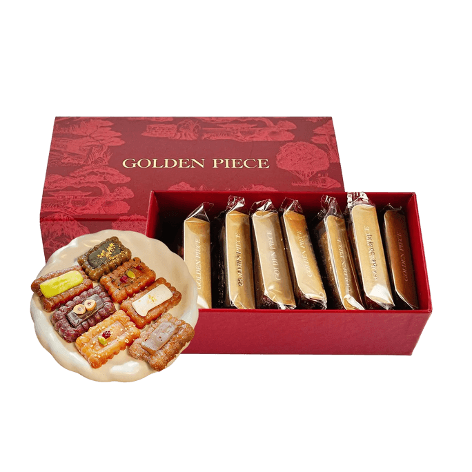 Red Box Traditional Korean Yakgwa Gift Box,Sesame, Black Sesame Vanilla Chocolate Mugwort Coffee Melon Flavor,7pieces